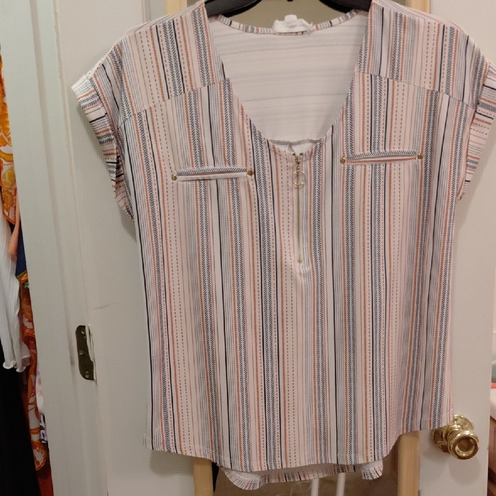 Striped Women's Top with Zipper Detail